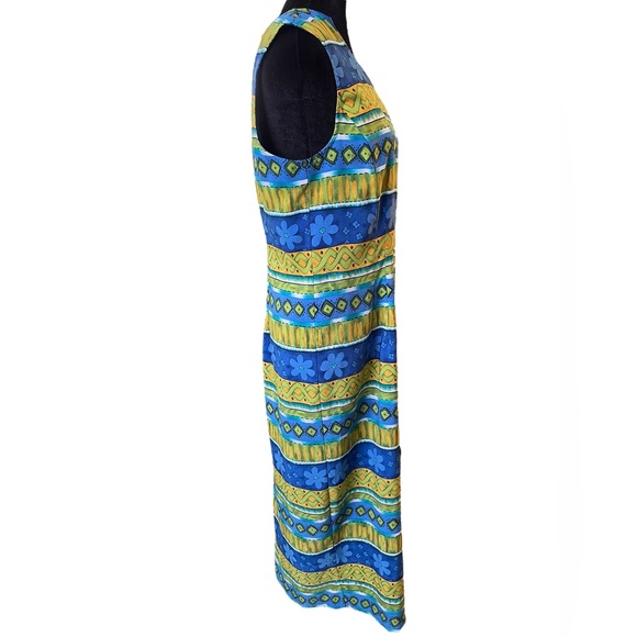 Miss Dorby Vintage 90s Bright Funky Hippie Geometric Floral Striped Button Dress - Picture 3 of 6